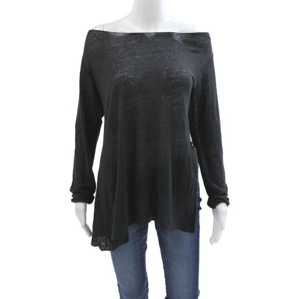 Charli Womens Tunic Top Black Linen Long Sleeve Solid Designer Size 10